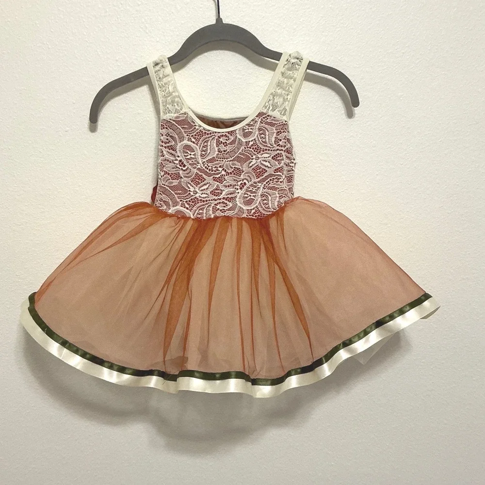 Revolution Dancewear Girls SC Penny Rust Orange Lace Tutu Dance Costume RC26866